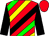Red, green, yellow and black diagonal stripes, black sleeves