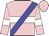pink, white hoop, blue sash, white armbands