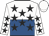 White and royal blue halved horizontally, black stars, white cap