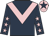 Dark blue, pink chevron, dark blue sleeves, pink stars, pink cap, dark blue star