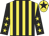 Black and yellow stripes, black sleeves, yellow stars, yellow cap, black star