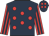 Dark blue, red spots, red and dark blue striped sleeves