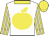 White, yellow apple, yellow cuffs & collar, yellow & white striped sleeves, yellow cap