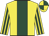 Yellow, dark green stripe, striped sleeves, quartered cap