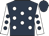 Dark blue, white spots, white sleeves, dark blue spots and cap