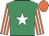 Emerald green, white star, orange & white striped sleeves, orange cap