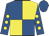 Royal blue and yellow (quartered), royal blue sleeves, yellow spots, royal blue cap