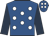 Royal blue, white spots, dark blue sleeves