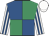 Royal blue and emerald green (quartered), white and royal blue striped sleeves, white cap