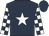 Dark blue, white star, checked sleeves