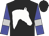 Black, white horses head, blue and silver bars on sleeves, black cap