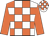 White, orange blocks, orange sleeves