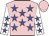 Pink, blue stars front and back, blue stars on white sleeves, pink cap