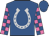Royal blue, silver horseshoe, hot pink blocks on sleeves