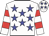 White, blue stars, red hoops on white sleeves
