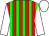 red, green stripes, white sleeves, white cap