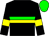 black, green and yellow hoop, yellow armlets, green cap