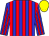 blue, red stripes, yellow cap