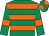 emerald green, orange hoops, emerald green sleeves, orange armlets, quartered cap