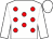 white, red spots, white sleeves and cap