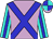 Lilac, blue cross sashes, turquoise sleeves, blue stripe, blue and turquoise quartered cap, lilac peak