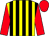 Yellow and black stripes, red sleeves and cap
