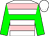 White, pink and green hoops, pink band on green sleeves