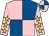 Pink  and royal blue quarters, '9 racing' front and back, gold stars on sleeves