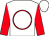 White, red circle, red sleeves, white cap