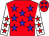 Red, blue stars, red stars on white sleeves