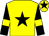 Yellow, black star, black sleeves, yellow armlets, yellow cap, black star