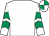 White, emerald green chevrons on sleeves, quartered cap