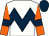 White, dark blue chevron hoop, orange sleeves, dark blue armlets, dark blue cap