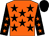 orange, black stars, black sleeves, orange stars, black cap