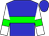 blue, green hoop, white sleeves with green armlets