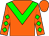 Orange, green chevron, green diamonds on orange sleeves