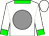 White, grey disc, green collar and cuffs, white cap