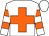 White, orange cross, orange hoops on sleeves