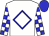 White, blue diamond frame, blue blocks on sleeves, blue cap