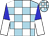 Light blue and white blocks, blue and white halved sleeves