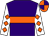 Purple, orange hoop, white sleeves, orange diamonds, orange and purple quartered cap