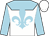 White, light blue yoke, light blue fleur-de-lys, white band on light blue sleeves, white cap
