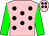 pink, black spots, green sleeves