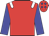 Red body, white epaulettes, blue arms, red cap, blue diamonds