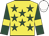 Yellow, dark green stars, dark green sleeves, yellow armlets, white cap