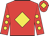 Red, yellow diamond, red sleeves, yellow spots, red cap, yellow diamond