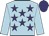 Light blue, purple stars, light blue sleeves, purple cap