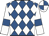 Royal blue and white diamonds, white sleeves, royal blue armlets, quartered cap