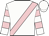 white, pink sash, white sleeves, pink hoops, white cap