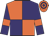 Orange body, purple quartered, purple arms, orange armlets, orange cap, purple hooped